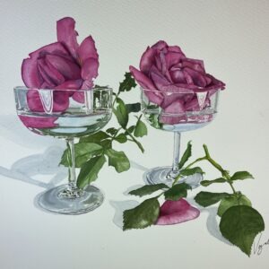 "Roses with champagne glasses"