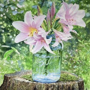 "Pink Lillies in a Mason"